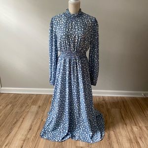Blue Polka Dot Long Sleeve Dress